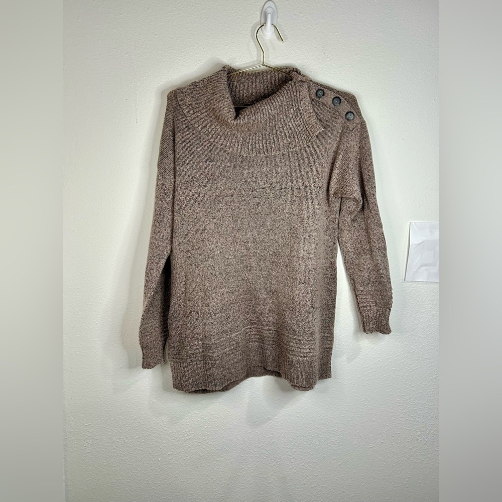 Fortune + Ivy Women’s Large Brown Cowl Neck Button Sweater 27” Length